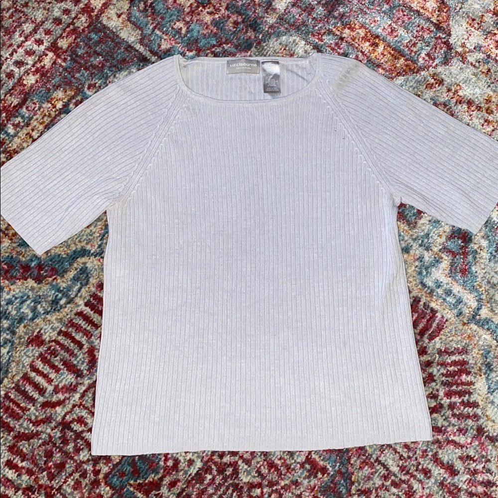Light Grey Short Sleeve Ribbed Top